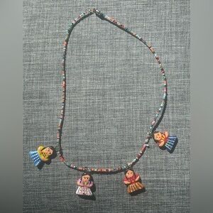VTG- Boho Hand painted Native American Ceramic Ladies Necklace w/Colorful Beads